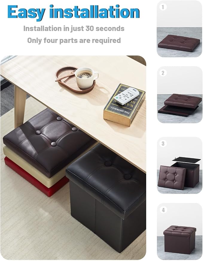 AmasSmile Storage Ottoman Folding Foot Rest Stool, Leather Footstool Bench - Image 8