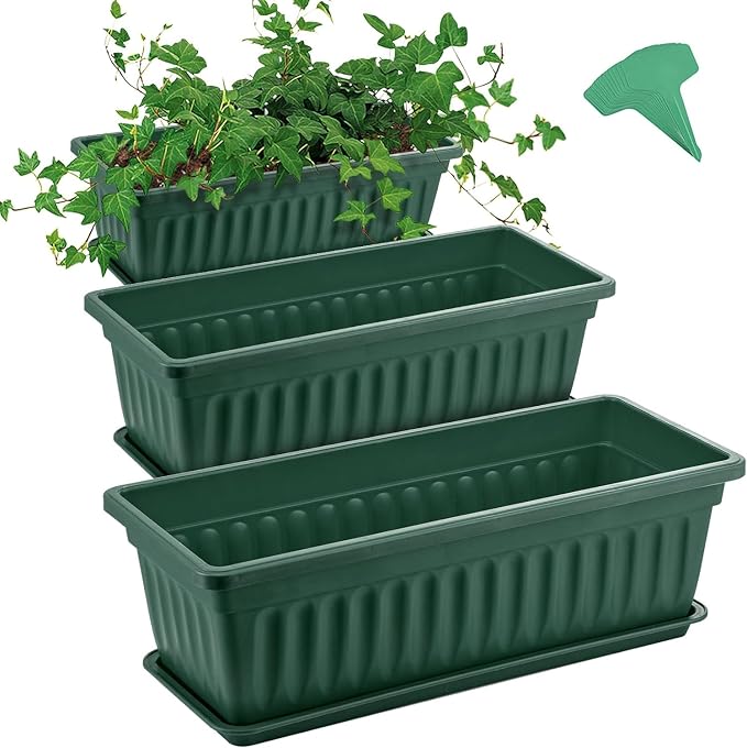 GROWNEER 3 Packs 17 Inches Green Flower Window Box Plastic Vegetable Planters by GROWNEER