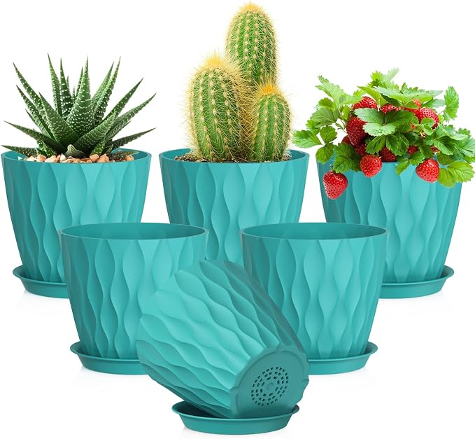 5 inch Plant Pots for Indoor Outdoor Plants, 6 Pack Flower Pots by Meowell