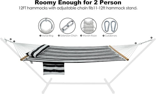 2 Person Hammocks for Outside, Double Quilted Fabric Outdoor Hammock - Image 2