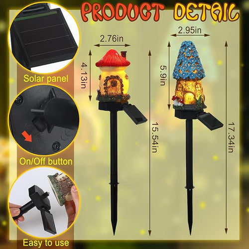 2 Pack Fairy Outdoor Garden Fairy House Mushroom Solar Light Home Statue LED - Image 2