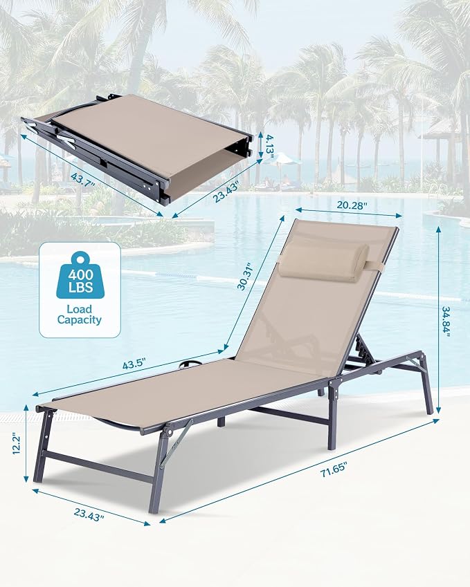 2 Pack Foldable Chaise Lounge Chair - Image 3