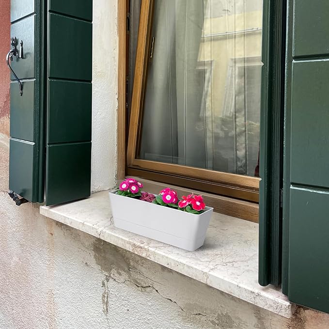 GREANER 12x3.8 Inch Herb Planters, 6 Pack White Rectangle Window Boxes - Image 4