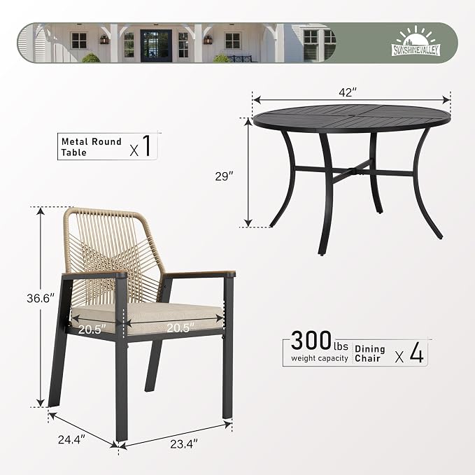 5 Pieces Patio Dining Set, 4 x Woven Rattan Chairs - Image 3