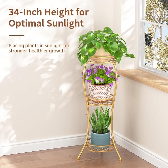 LASZOLA Gold 3 Tier Tall Plant Stand - Image 2