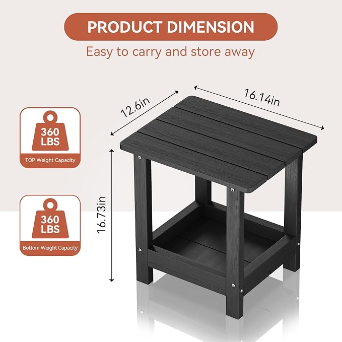 Outdoor Side Table for Garden, Living Room Adirondack Tables for Outside 2-Tier - Image 3