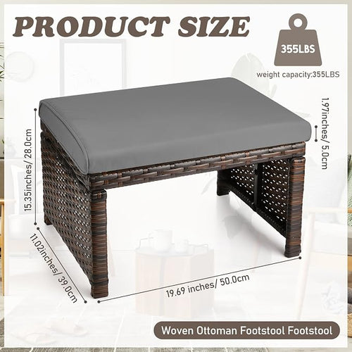 2 Pcs Patio Rattan Ottomans Outdoor Wicker Ottomans Patio Footstool Footrest - Image 2