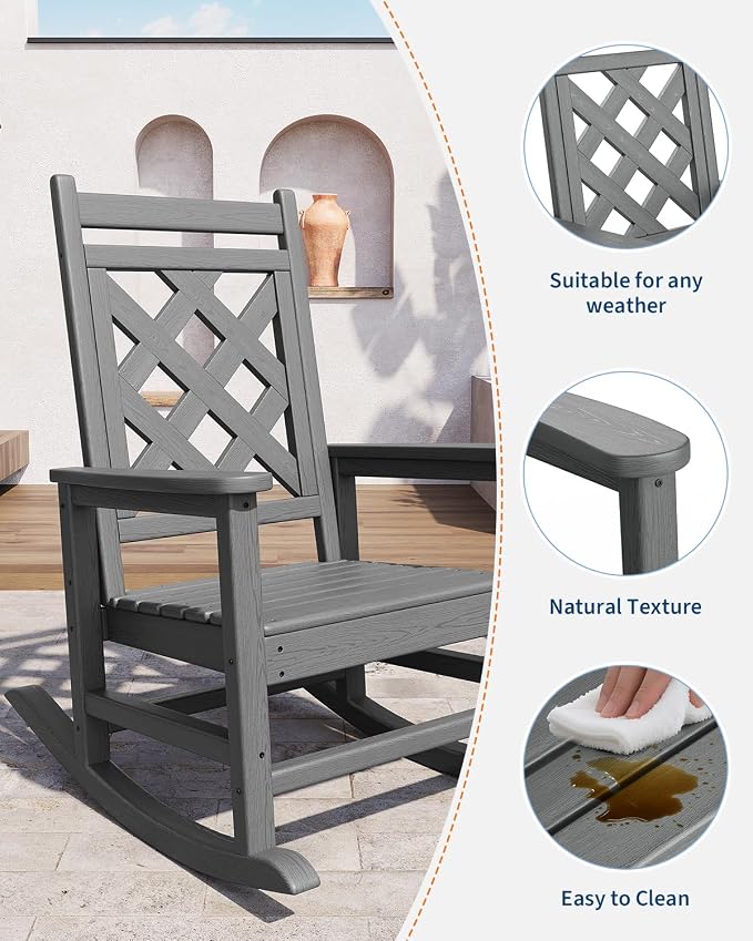 GarveeLife Outdoor Rocking Chair Set of 4, HDPE Weather Resistant Patio Rocking - Image 3