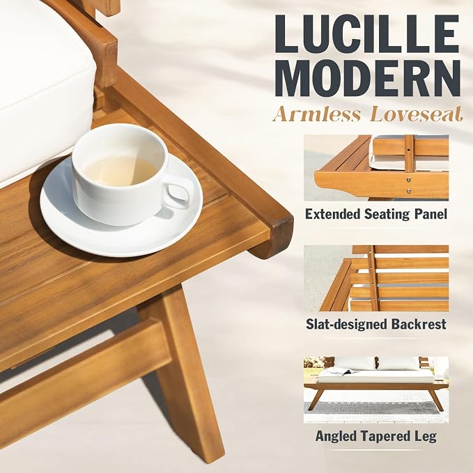 IDZO Lucille 800lbs Capacity Acacia Patio Loveseat, FSC Certified 2 Seater - Image 3