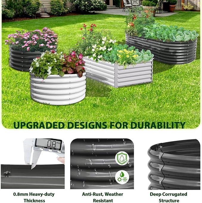 A ANLEOLIFE 4-Set 8X4X2 ft Galvanized Raised Garden Bed Kit, Oval Metal Deep - Image 6