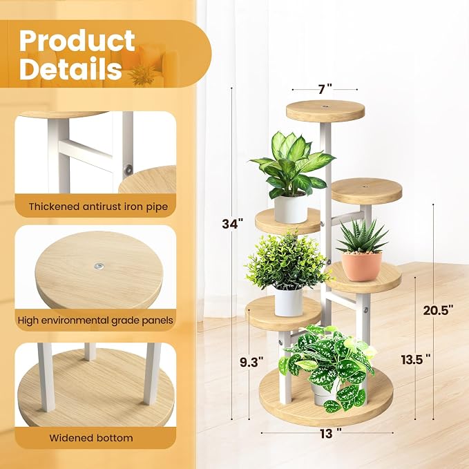 GEEBOBO 5 Tier Plant Stand Indoor, Metal Wood Plant Stands - Image 2