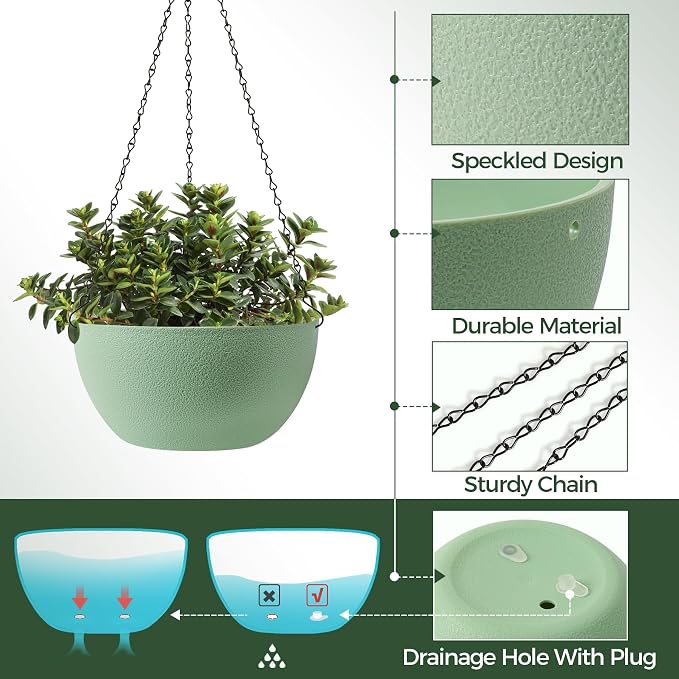 T4U 8 Inch Hanging Planter for Indoor Plants, 2 Pack Small Pots - Image 2