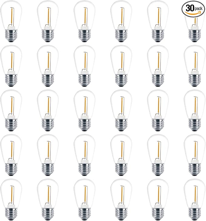 Meconard 30 Pack S14 Edison String Light Bulbs, 1 Watt Replacement Bulbs by Meconard