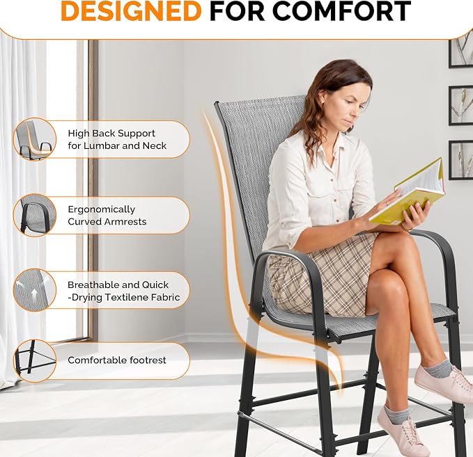 VINGLI Set of 6 Stackable Outdoor Bar Stools – Sling Chairs - Image 5