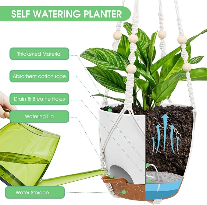 Hanging Planters for Indoor Outdoor Plants, 2 Pack Self Watering Hanging Pot - Image 3