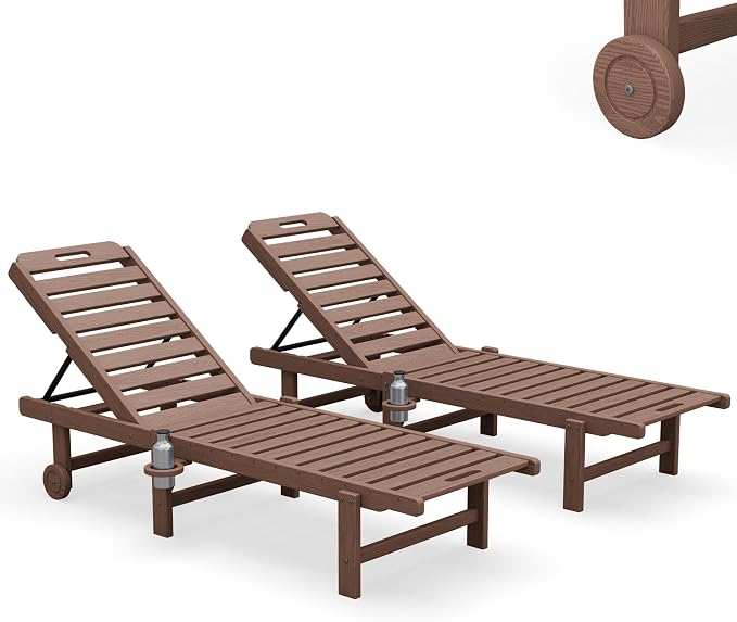 SERWALL Outdoor Chaise Lounge Set of 2, All-Weather HDPE Pool Lounge Chairs - Image 10