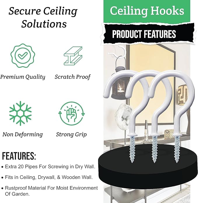 75 Pcs Ceiling Hooks for Hanging Plants, Utensils Vinyl Coated Screw-in Mug - Image 8