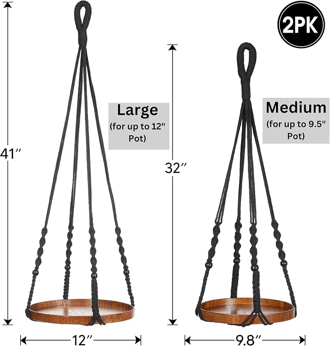 2 Pack Macrame Plant Hanger | Plant Hanger Indoor, Hanging Planter Shelf | - Image 3