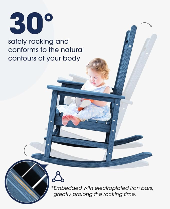 KINGYES Oversized Outdoor Rocking Chair Set of 6, All-Weather Patio Rocking - Image 5
