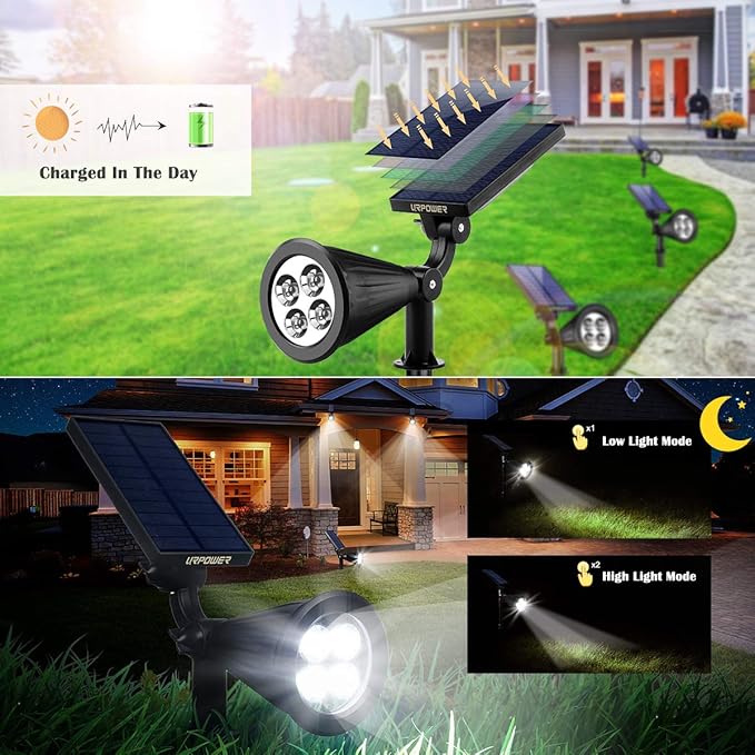 URPOWER Solar Lights Outdoor, 2-in-1 Waterproof Adjustable Solar Spotlights - Image 3