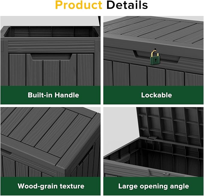 EasyUp 45 Gallon Outdoor Storage Box, Resin Waterproof UV-Resistant Deck Box - Image 3
