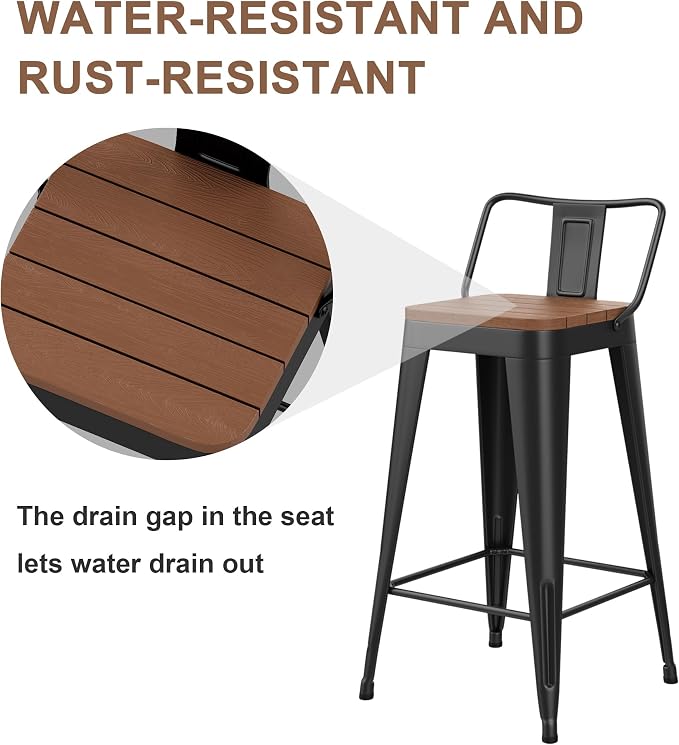 HAOBO Home 26" Outdoor Barstools Patio Stool Metal Bar Stools Set of 4 Counter - Image 4