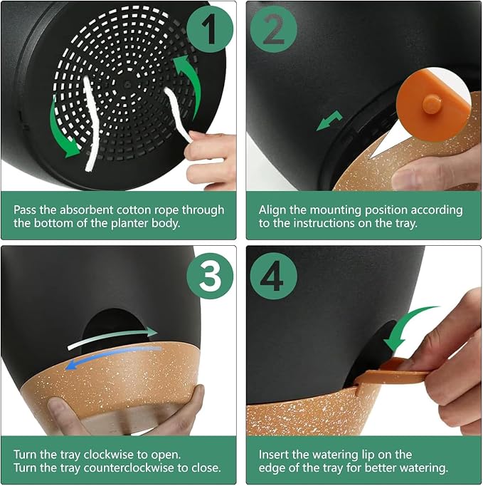 4-Pack Plant Pots with Drainage 6.5/6/5.5/5 Inch, Self Watering Pots - Image 4