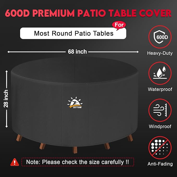 Zettum Round Patio Table Cover 68 Inch - Image 2