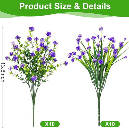 20 Bundles Artificial Flowers for Outdoors Fake Plastic Flowers UV Resistant - Image 2