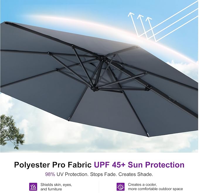 PURPLE LEAF 10 Feet Patio Umbrella Outdoor Cantilever Round Umbrella Aluminum - Image 4