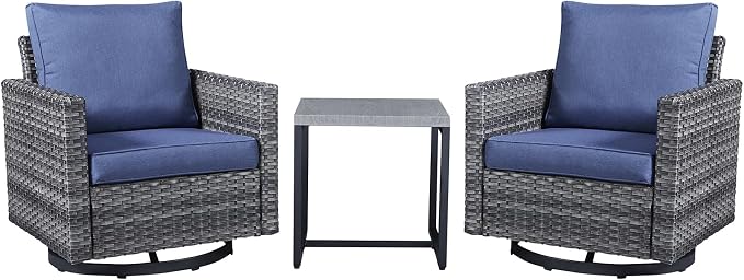 Belord Outdoor Bistro Set 3 Piece Wicker Swivel Rocker Patio Chairs, Oversize by Belord