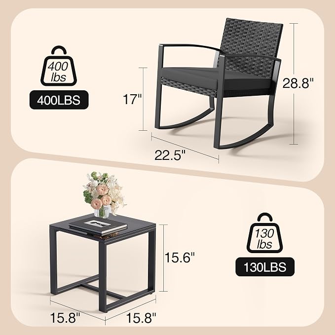 3 Pieces Patio Furniture Set Rocking Bistro Set, Outdoor Patio Furniture Set - Image 2