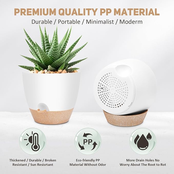 12 Inch Large Self Watering Plant Pot Set, Flower Pots - Image 2