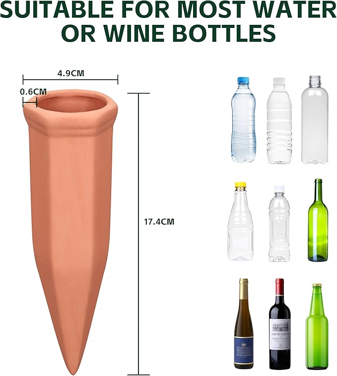 Terracotta Watering Spikes, Wine Bottle Watering Stakes, Slow Release Self - Image 4