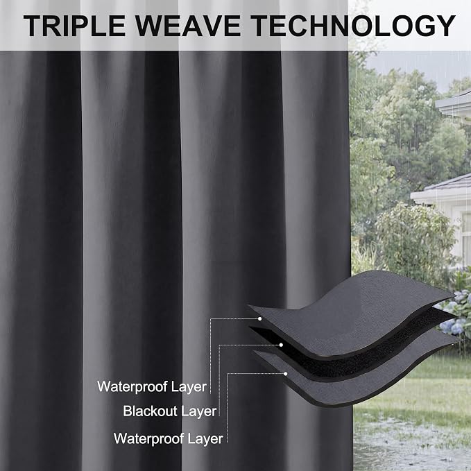 RYB HOME Pergola Curtains Outdoor Water Repellent, Sunlight Vertical Blind - Image 6
