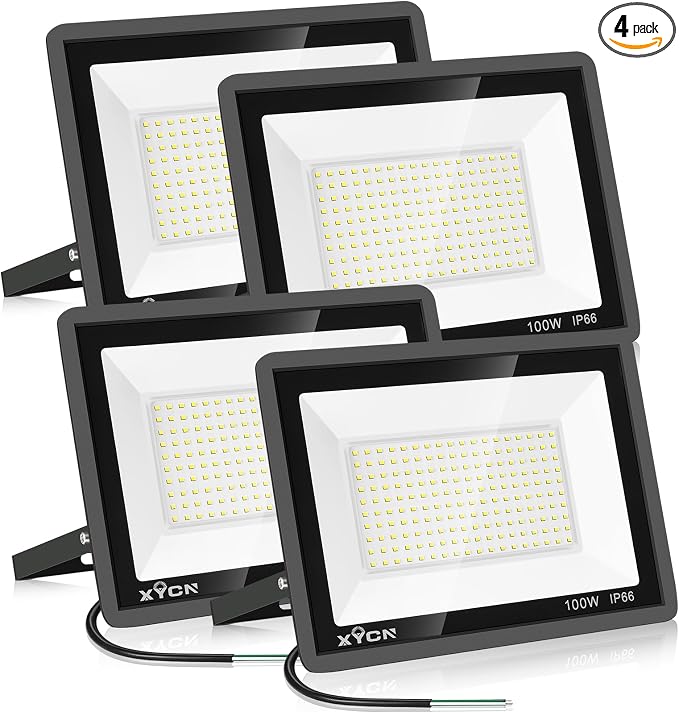 4 Pack 100W LED Flood Light, IP66 Waterproof Outside Flood Light, 12500LM Super by XYCN