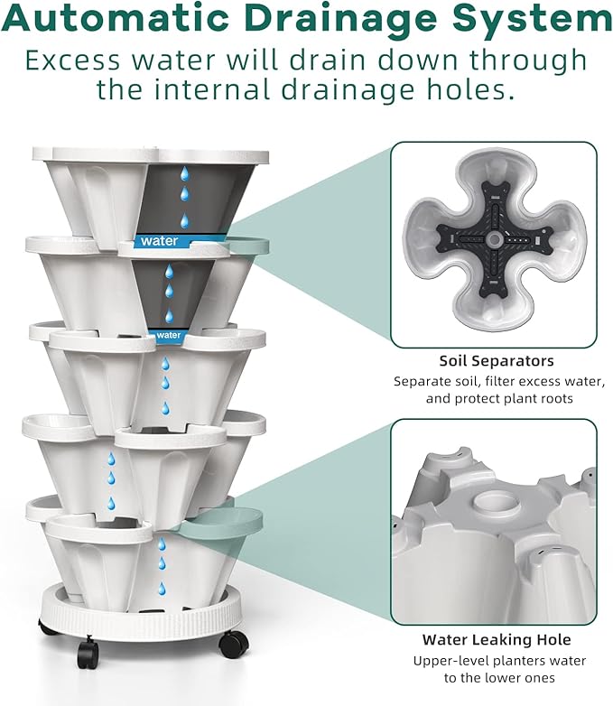 Strawberry Vertical Planter, Stacking Garden Tower, 5 Tiered Stackable Herb - Image 3