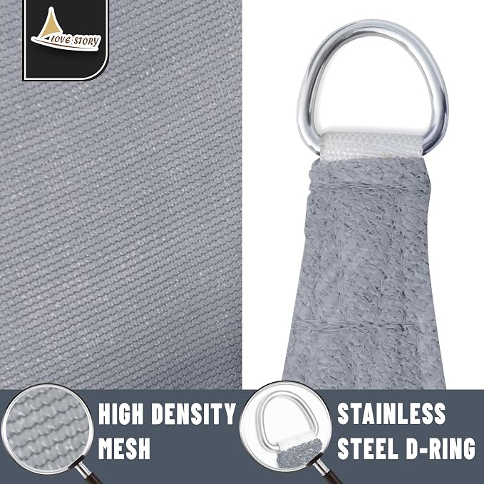 LOVE STORY Custom Size 6'x12'x13.4' Silver Grey Sun Shade Sail Triangle - Image 5