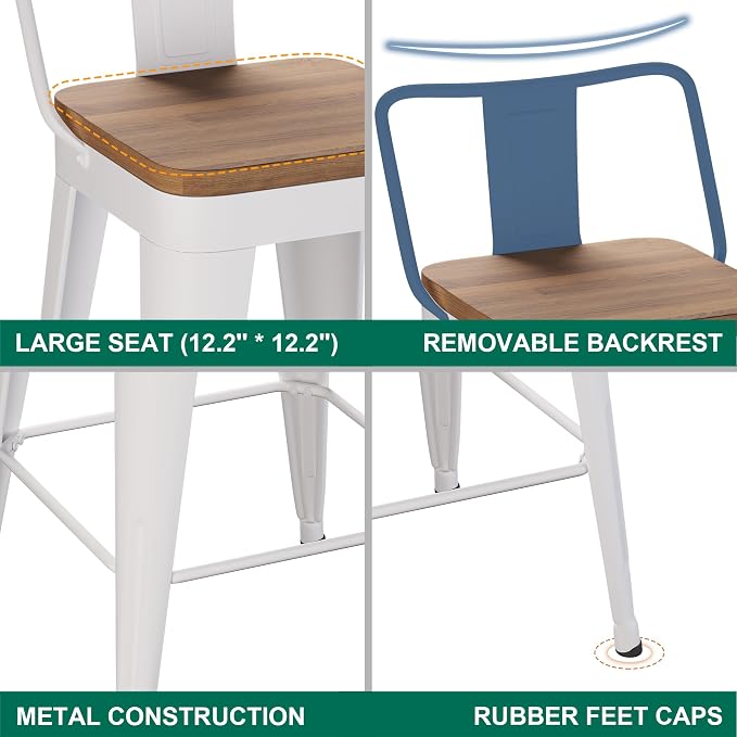 WENTMENT Bar Stools Set of 4 Counter Height Bar Stools Metal Barstools - Image 7