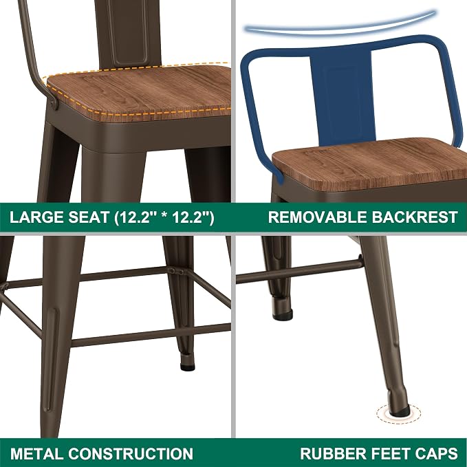 WENTMENT Bar Stools Set of 4 Counter Height Bar Stools Metal Barstools - Image 6