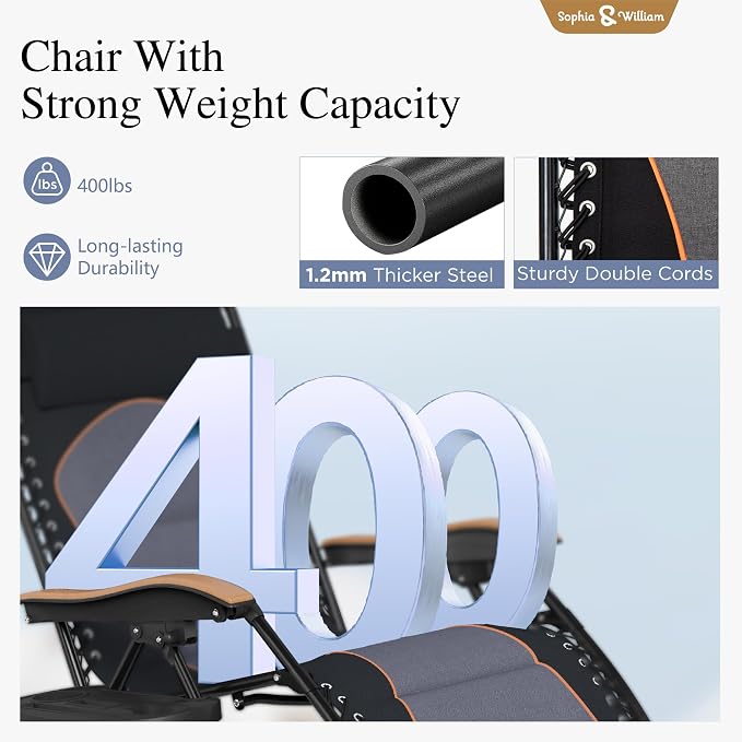 Sophia & William Oversized XXL Zero Gravity Chair Padded, Folding Lounge Chair - Image 4