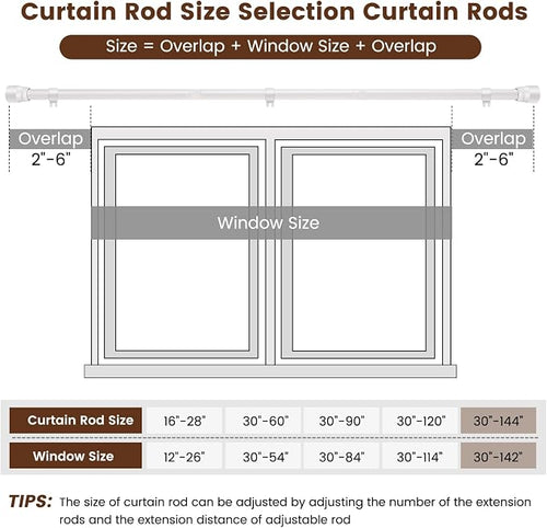 1” Diameter Curtain Rods Itself is 30 to 144 inch 1 Pack Fit 30-142 inch - Image 2