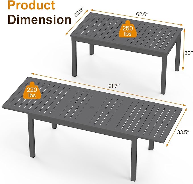 Expandable Aluminum Outdoor Dining Table, 3-Adjustable Lengths Patio Dining - Image 8