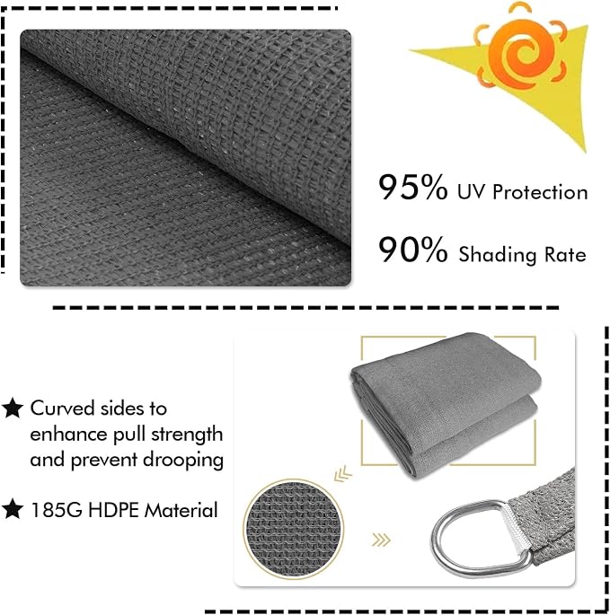 KANAGAWA 9'X14' Dark Gray Custom Size Sun Shade Sail Rectangle UV Block Canopy - Image 3