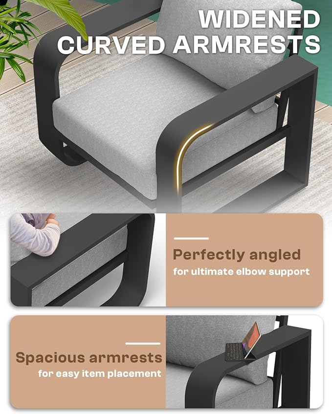Aluminum Outdoor Patio Couch Loveseat, Oversized Patio Sofa - Image 2