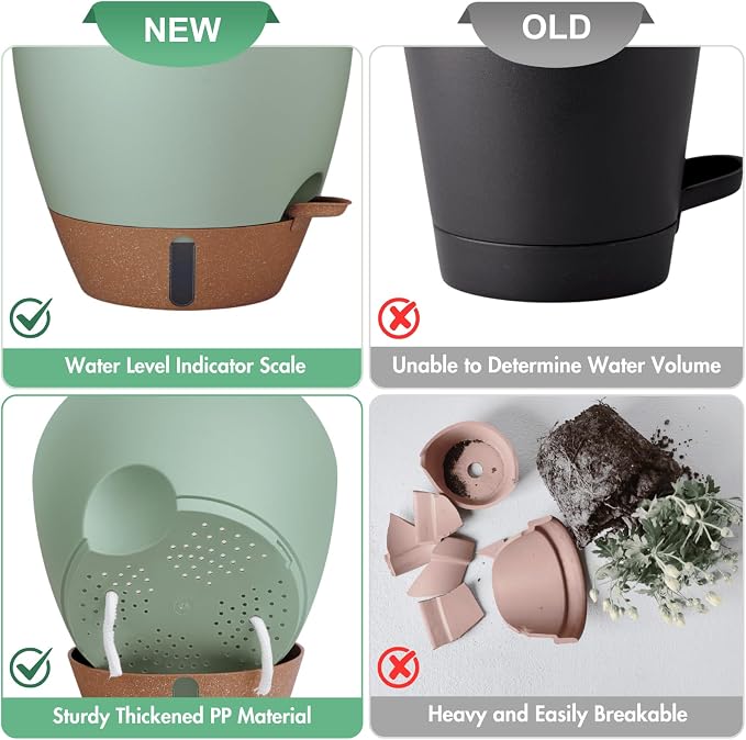 montresor 2 Pack 10 inch Plant Pots, PP Plastic Self Watering Planter - Image 8