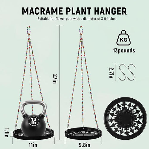 2-Pack Modern Boho Macrame Plant Hanger, 10/11 Inch Metal Hanging Planter Holder - Image 2