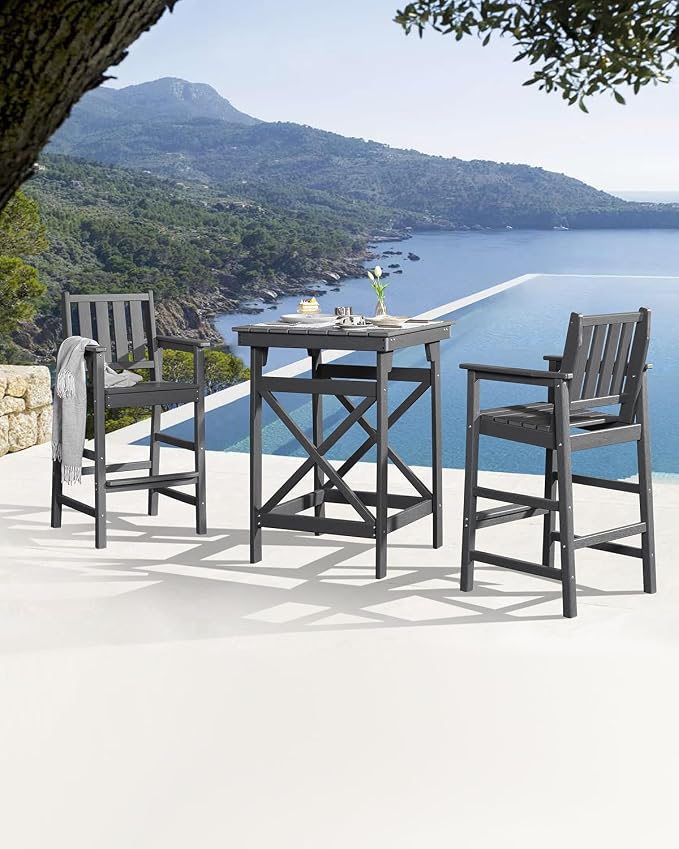 3-Piece Adirondack Chairs and Table Set, HDPE Patio Bar Sets, All Weather - Image 3