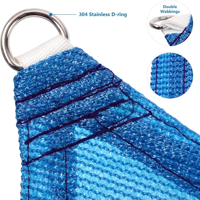 Eden's Decor Straight Flat-Edged Sun Shade Sail Rectangular 11' x 12' Blue - Image 2