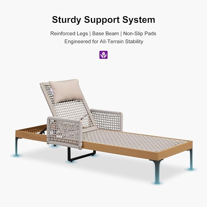 PURPLE LEAF 1 Piece Outdoor Chaise Lounge Rattan Wicker Lounger - Image 9